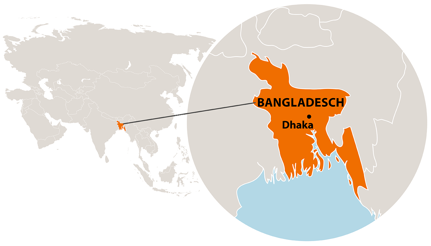 Die Lage von Bangladesch in Asien