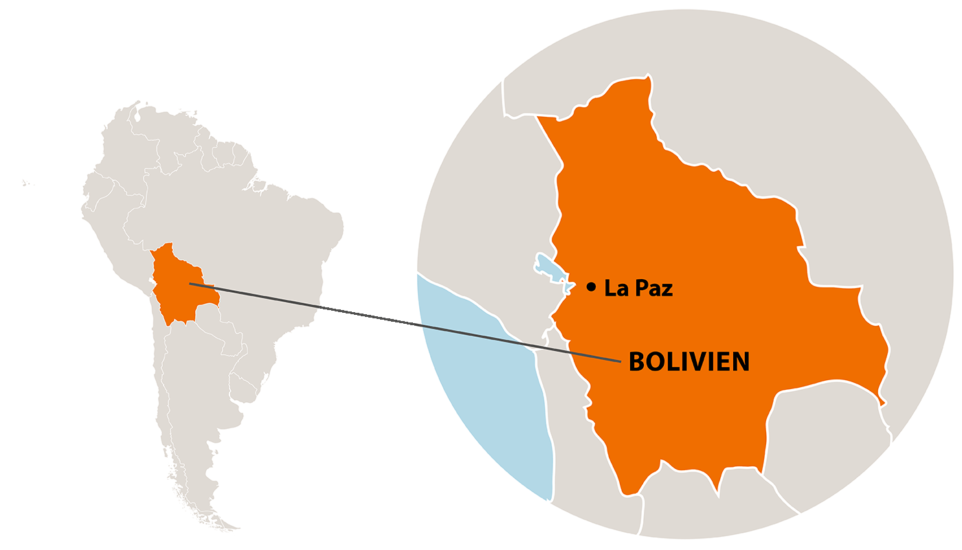 Die Lage von Bolivien in Südamerika