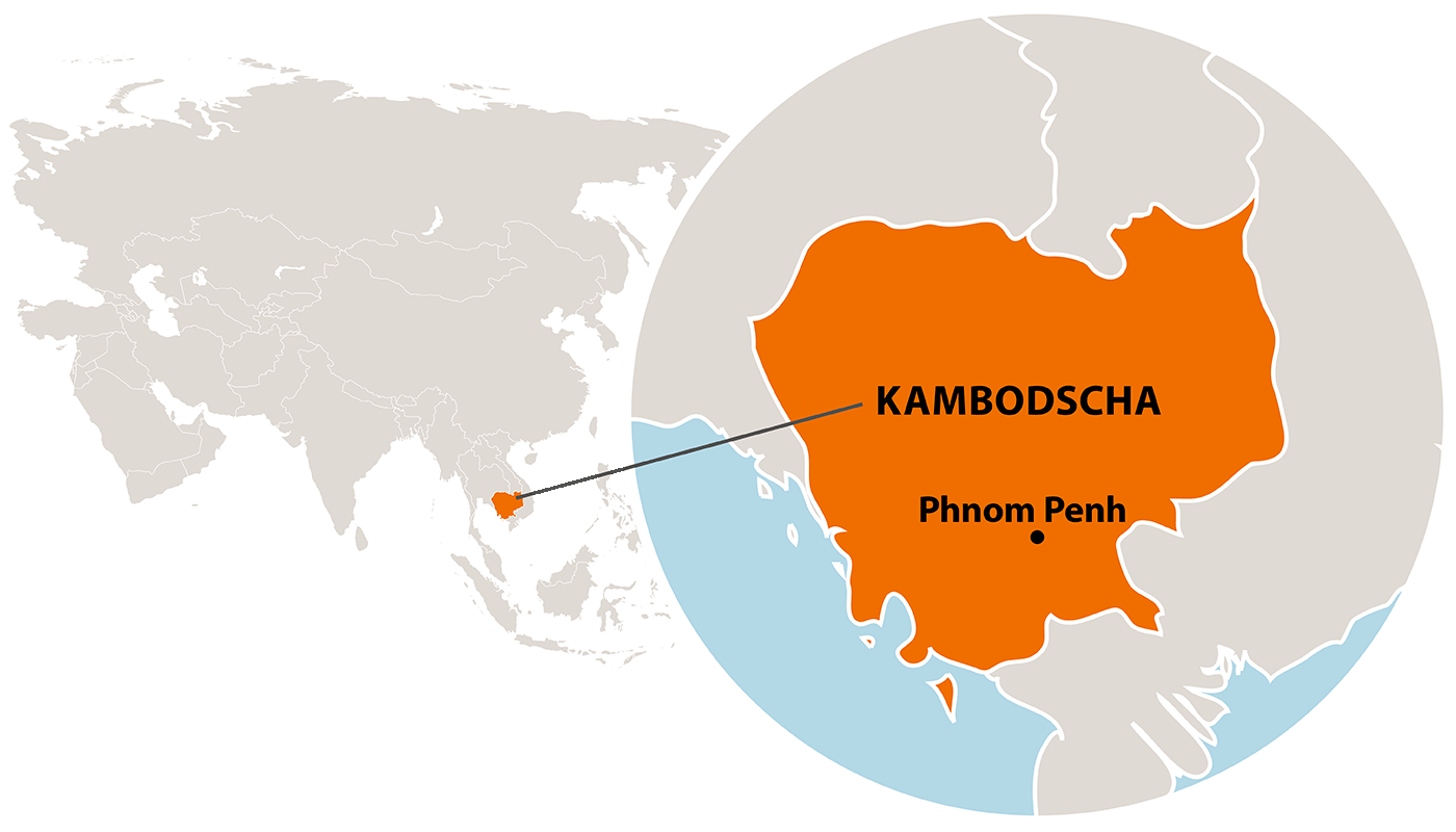 Die Lage von Kambodscha in Asien