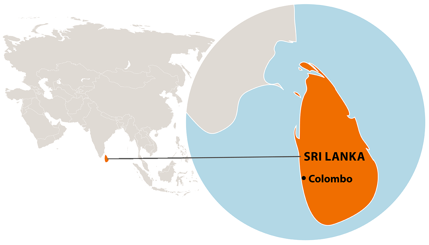 Die Lage von Sri Lanka in Asien