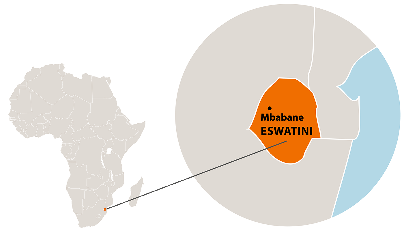 Die Lage des Landes eSwatini in Afrika
