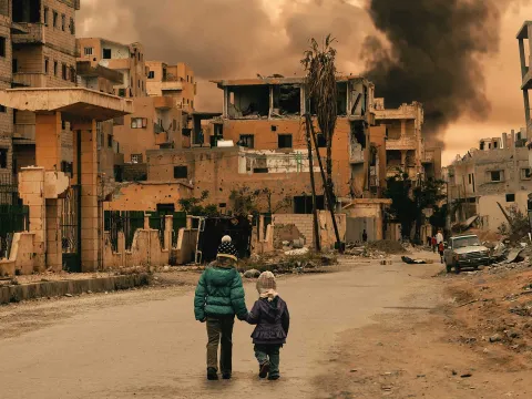 Zerstörte Stadt in Syrien