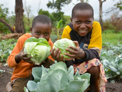 Zwei Kinder auf einem Feld im Südsudan