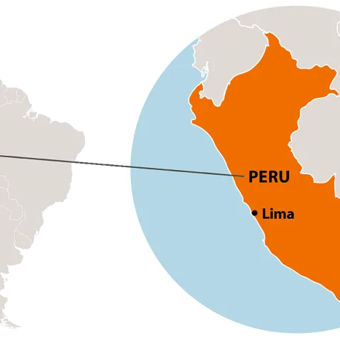 Die Lage von Peru in Südamerika