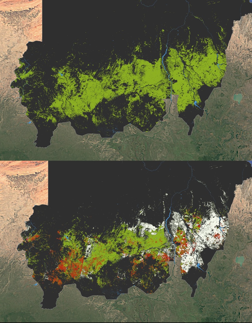 Satellitenbilder zeigen den Verlust landwirtschaftlicher Fläche im Sudan