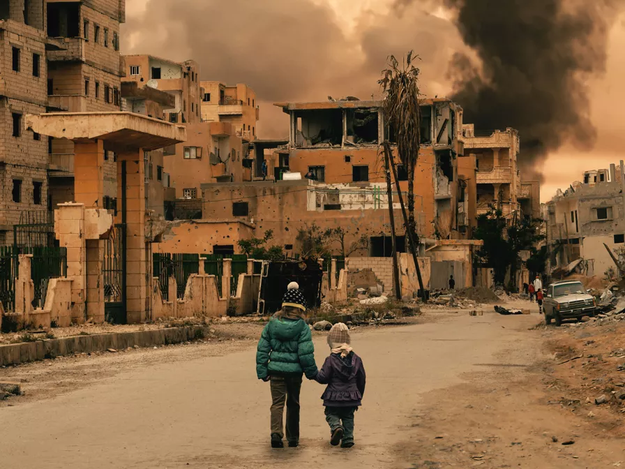 Zerstörte Stadt in Syrien