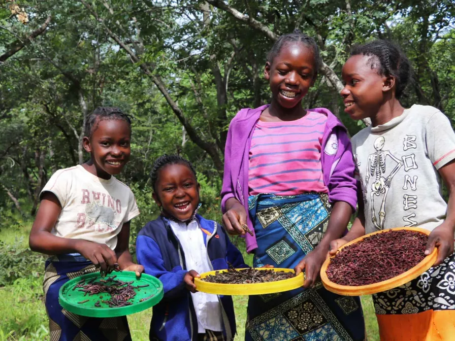 Kinder freuen sich über die gute Ernte 