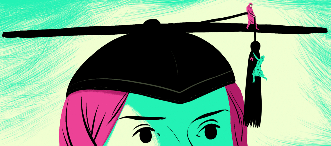 Illustration von Paul Blow: Eine junge Frau aus Syrien erkämpft sich ihre Unabhängigkeit und Bildung.