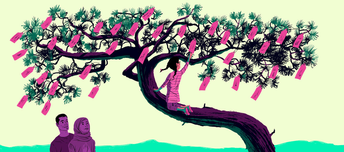 Illustration von Paul Blow zur Situation und Hoffnung geflüchteter Kinder in Syrien