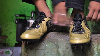 Antik zeigt stolz seine neuen Schuhe