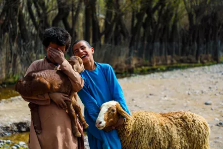 Zwei afghanische Jungen beim Schafe hüten