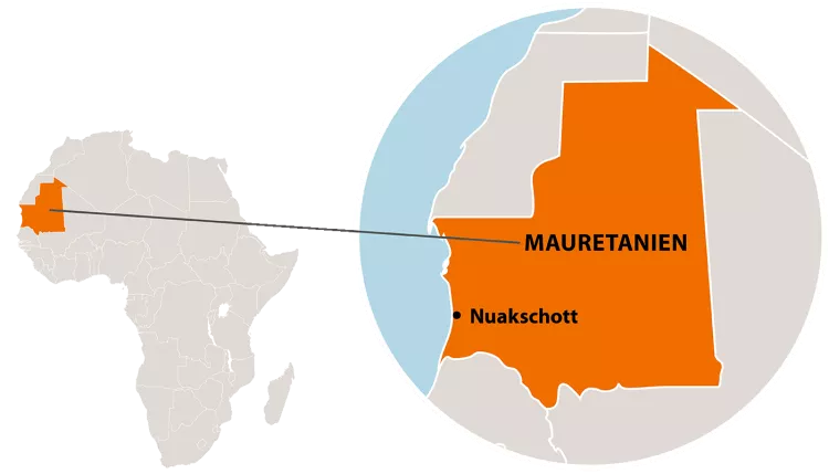Die Lage von Mauretanien in Afrika