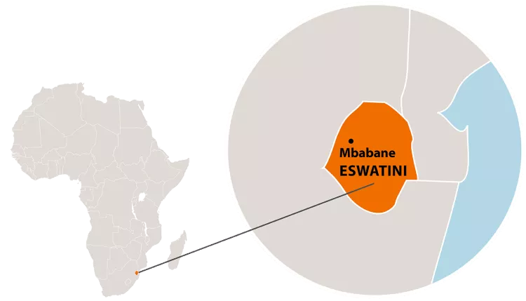 Die Lage des Landes eSwatini in Afrika