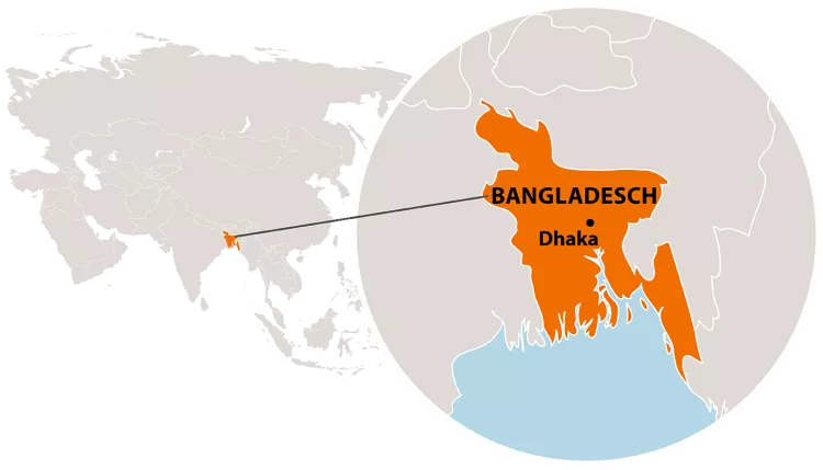 Die Lage von Bangladesch in Asien