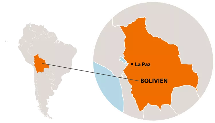 Die Lage von Bolivien in Südamerika