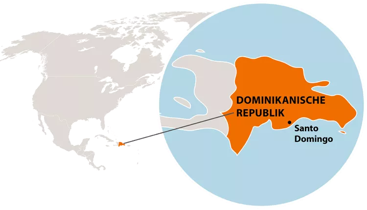 Die Lage der Dominikanischen Republik in Mittelamerika