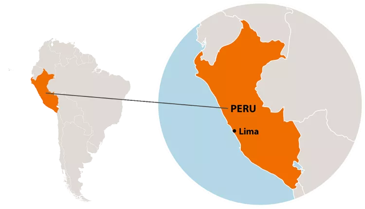 Die Lage von Peru in Südamerika