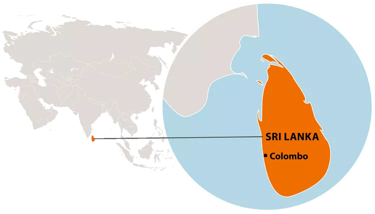 Die Lage von Sri Lanka in Asien