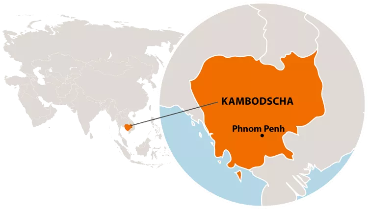 Die Lage von Kambodscha in Asien