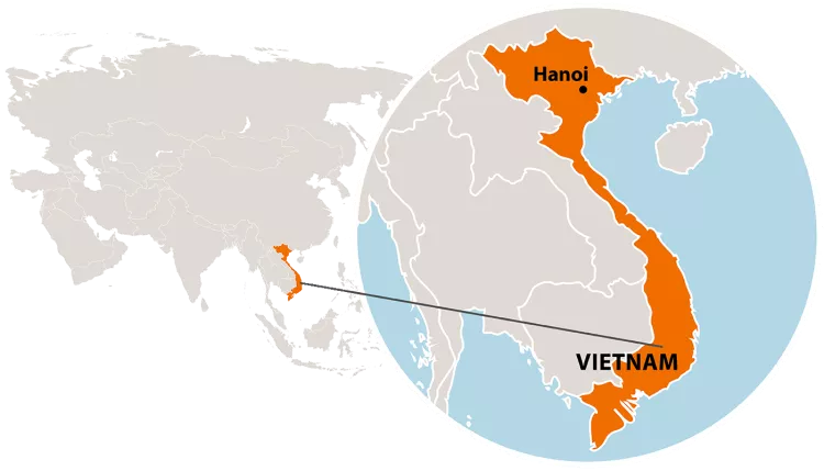 Die Lage von Vietnam in Asien