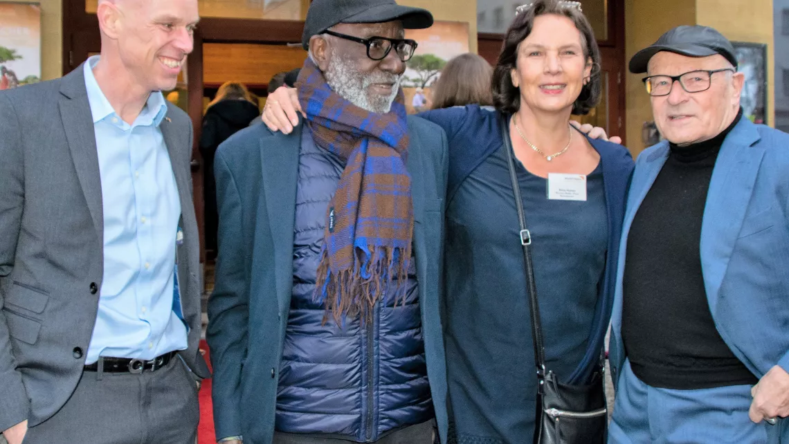 Kino-Premiere "Der Waldmacher" mit Volker Schlöndorff, World Vision-CEO Andrew Morley, Pressesprecherin Silvia Holten und Filmemacher Idriss Diabaté 