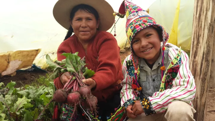 Familie bei der Ernte