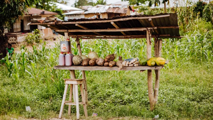 Feldfrüchte an einem Verkaufsstand in Sierra Leone