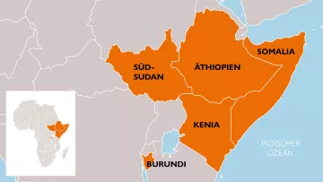 Karte Südsudan-Äthiopien-Somalia-Kenia-Burundi