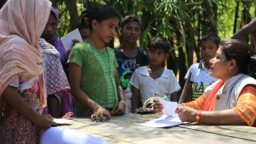 Informationsdesk bei einer Nothilfe-Maßnahme