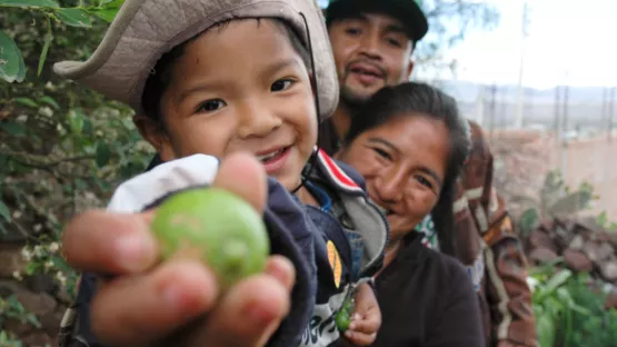 Junge mit Zitrone in Peru
