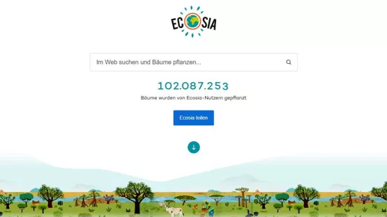 Startseite der Suchmaschine Ecosia, Juli 2020