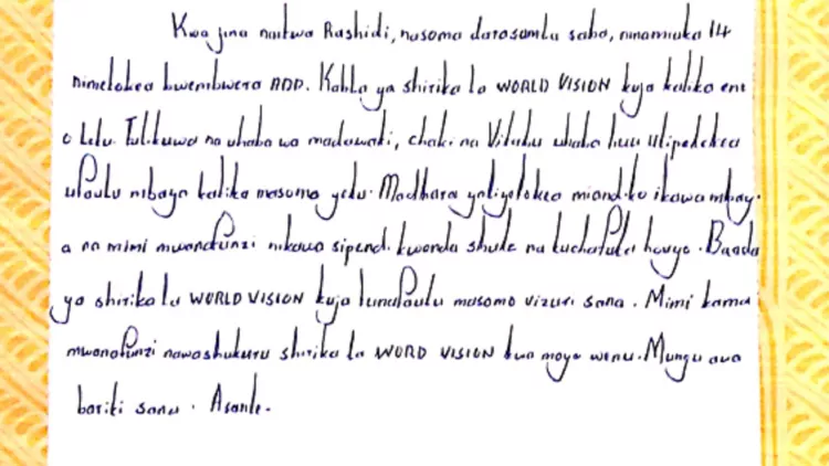 Brief von Patenkind Rashidi